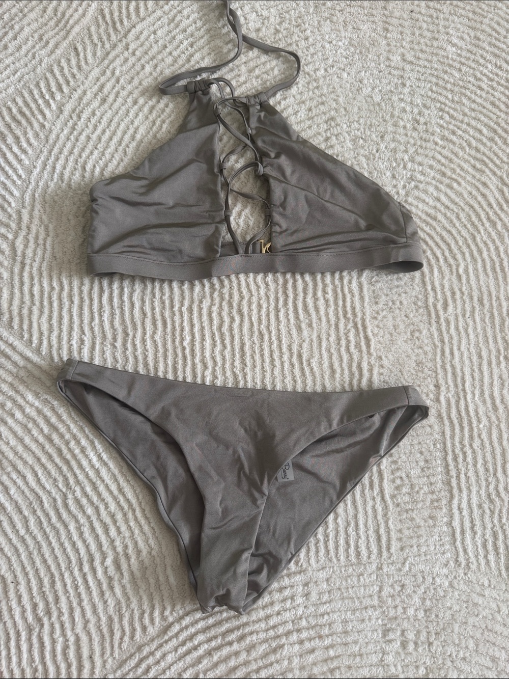 Beach Bunny Gray Lace-Up High Neck Bikini